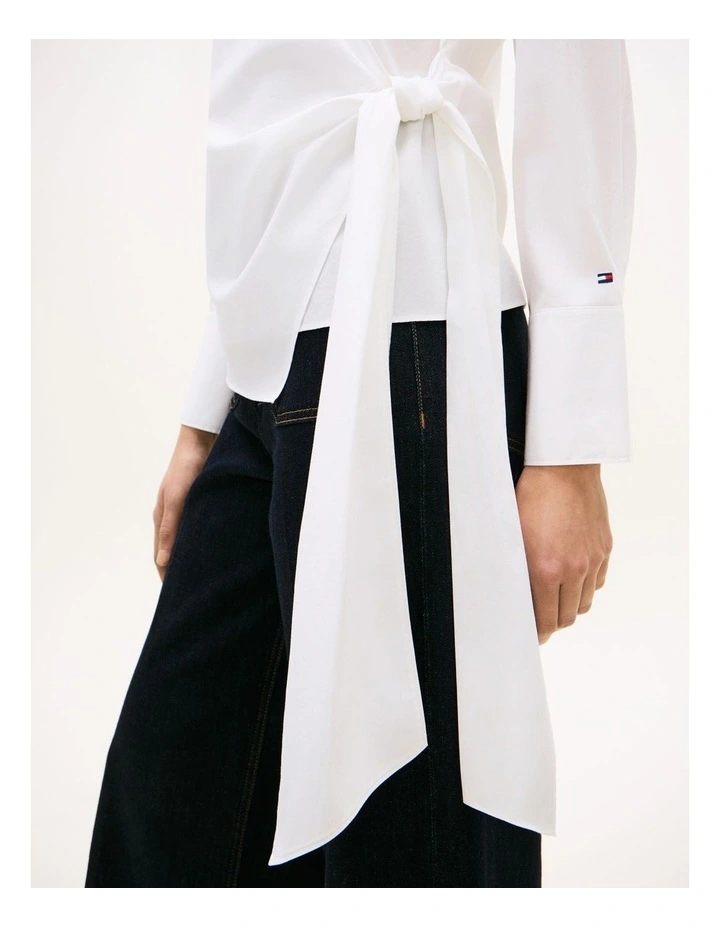 Slim Fit Wrap Knot Poplin Shirt in White image 3