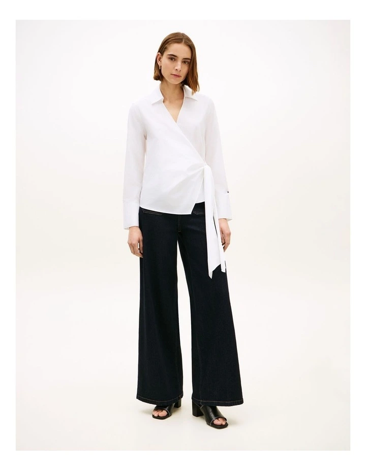 Slim Fit Wrap Knot Poplin Shirt in White image 4
