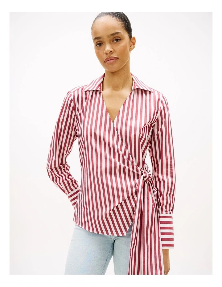 Slim Fit Wrap Knot Poplin Shirt in Red image 1