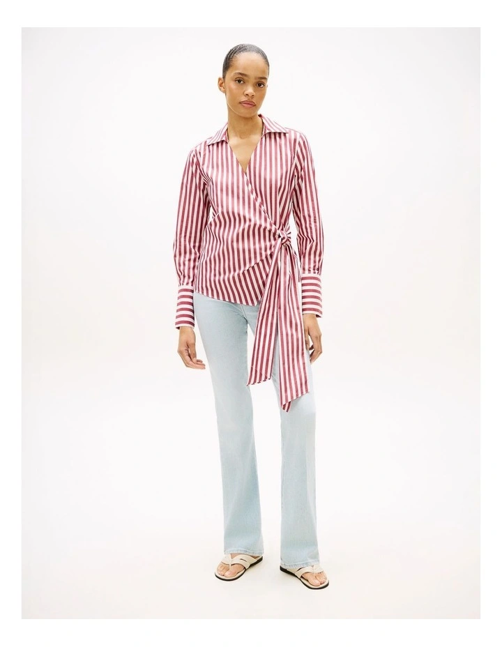 Slim Fit Wrap Knot Poplin Shirt in Red image 4