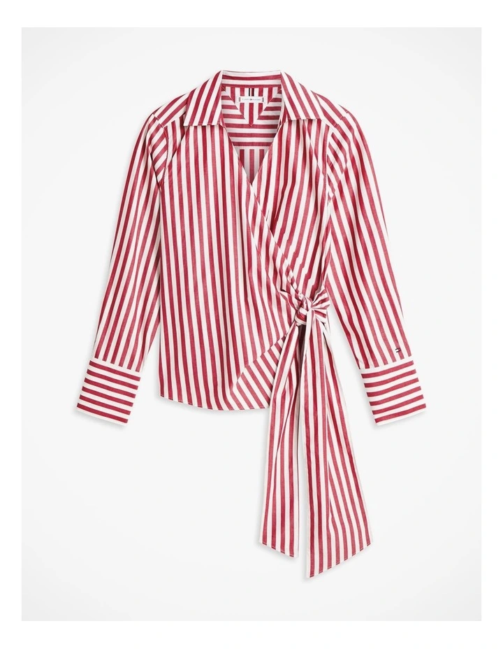 Slim Fit Wrap Knot Poplin Shirt in Red image 5