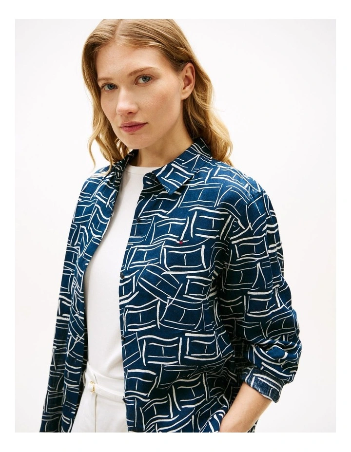 Regular Fit Linen Shirt in Blue image 3