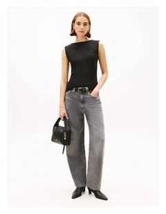 Ribbed Boatneck Tank in Black