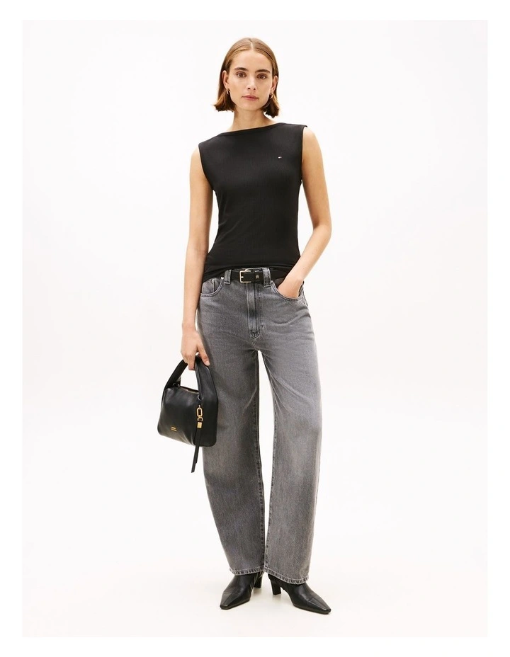 Ribbed Boatneck Tank in Black image 1