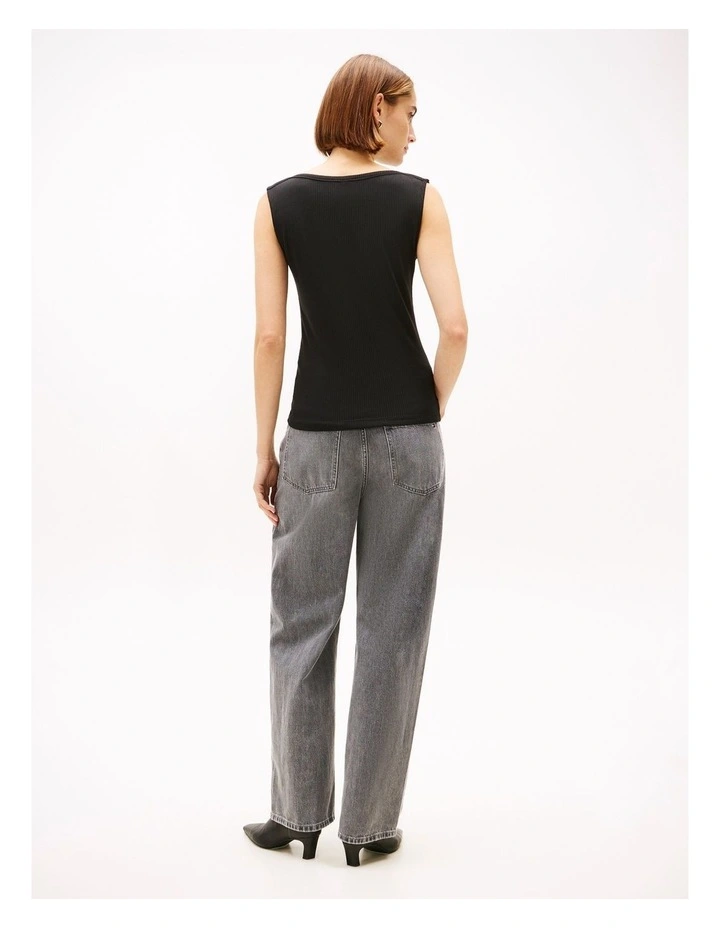 Ribbed Boatneck Tank in Black image 2