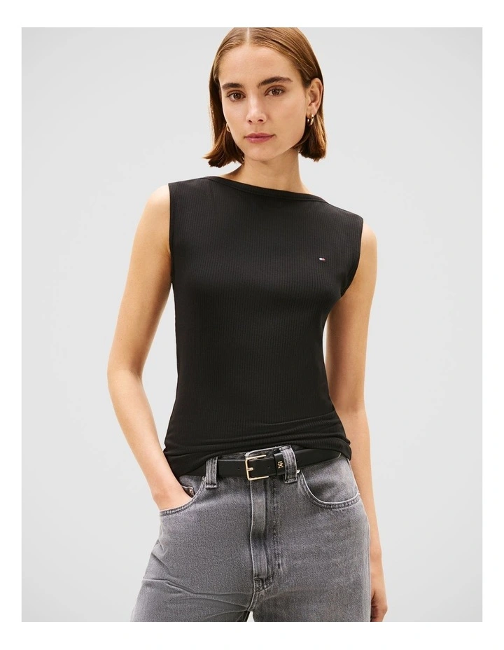 Ribbed Boatneck Tank in Black image 3