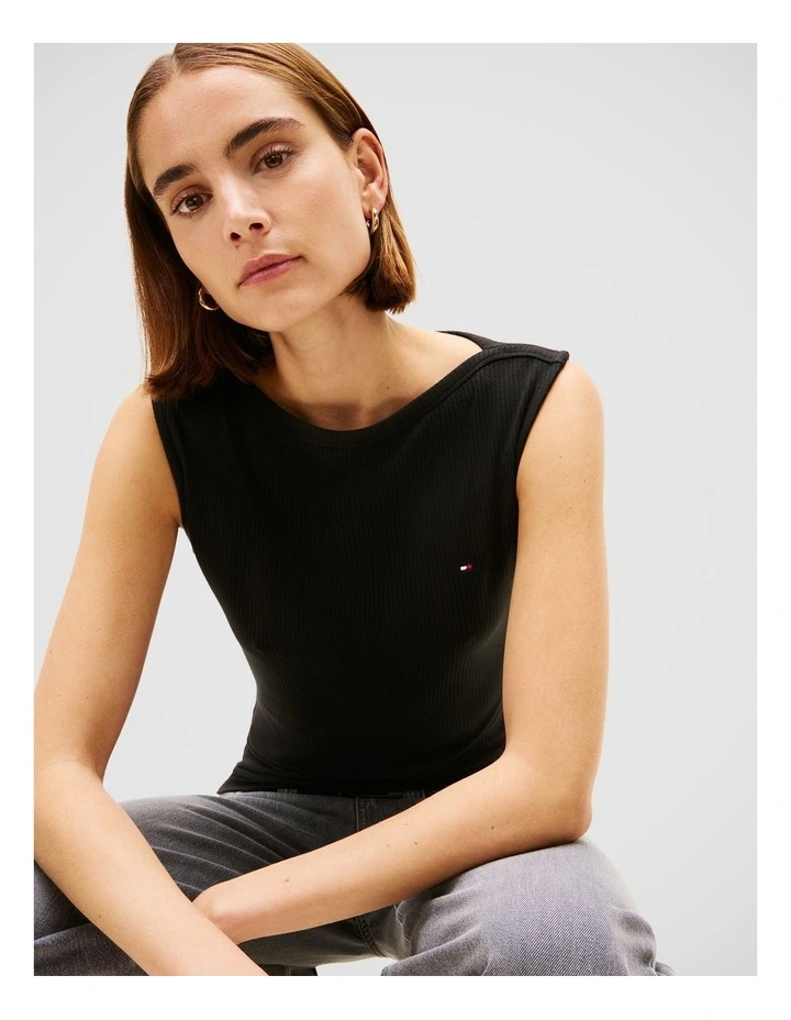 Ribbed Boatneck Tank in Black image 4