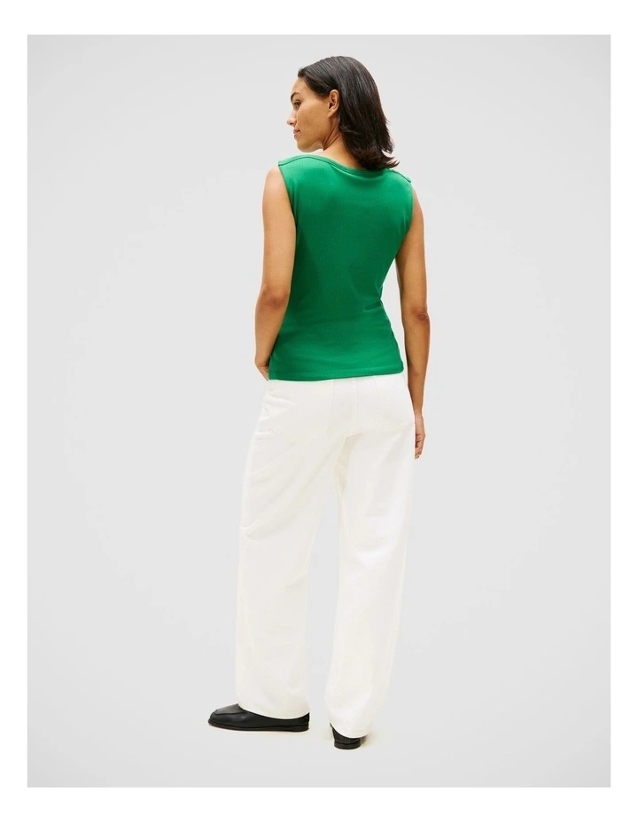 Ribbed Boatneck Tank in Green image 2