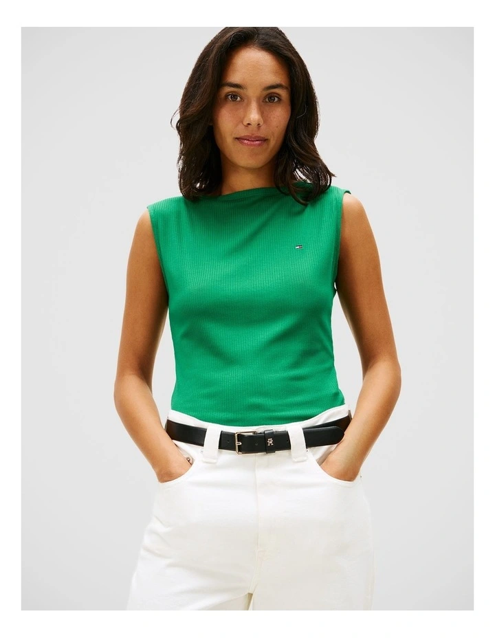 Ribbed Boatneck Tank in Green image 3