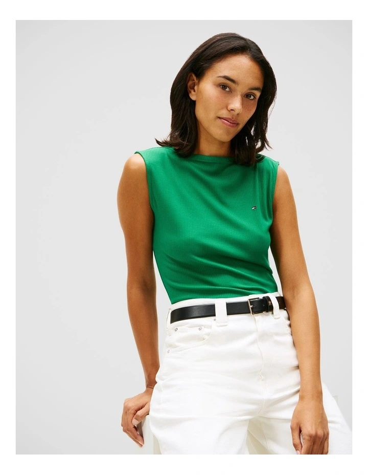 Ribbed Boatneck Tank in Green image 4