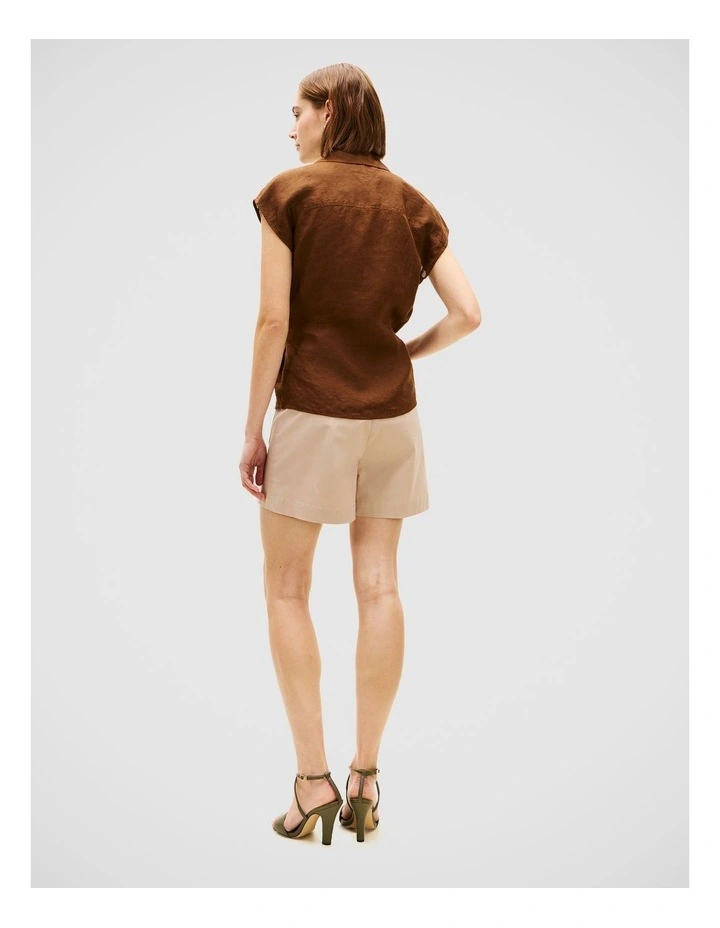 Pure Linen Wrap Knot Sleeveless Blouse in Brown image 2