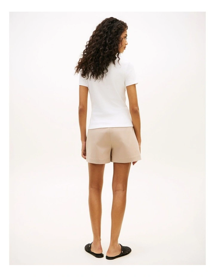 Gold-Tone Button Slim Boat Neck T-Shirt in White image 4
