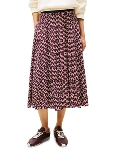 A-Line Twill Midi Skirt in Blue