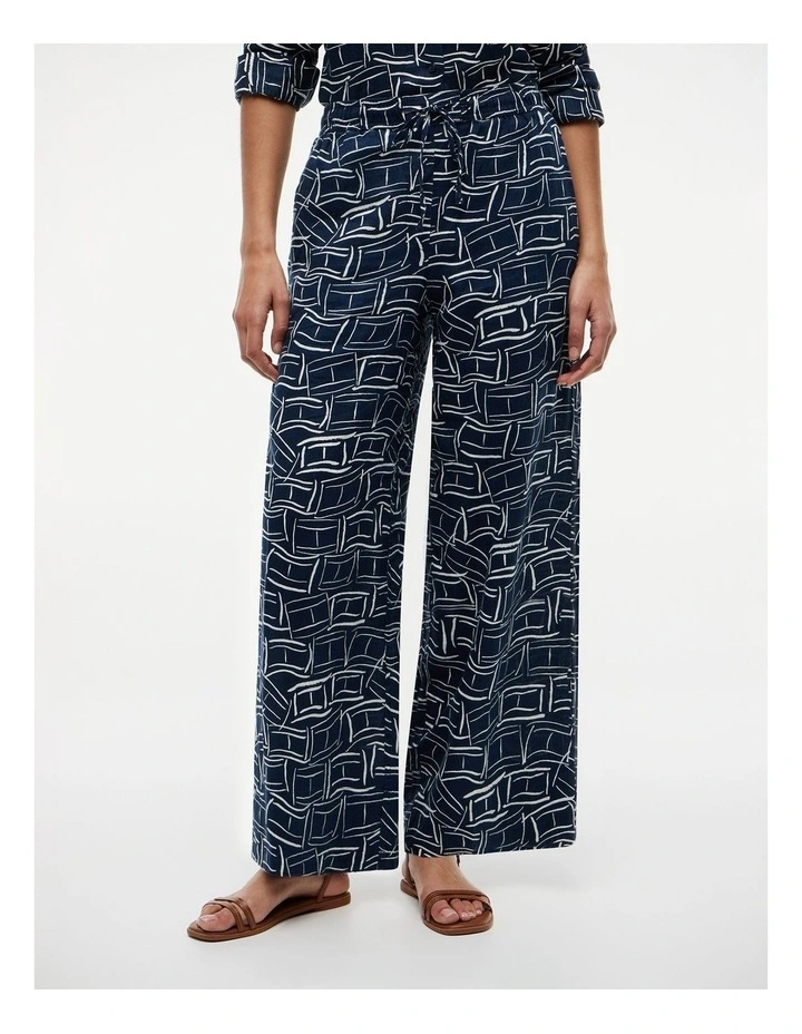 Relaxed Wide Leg Pure Linen Trousers in Blue image 1