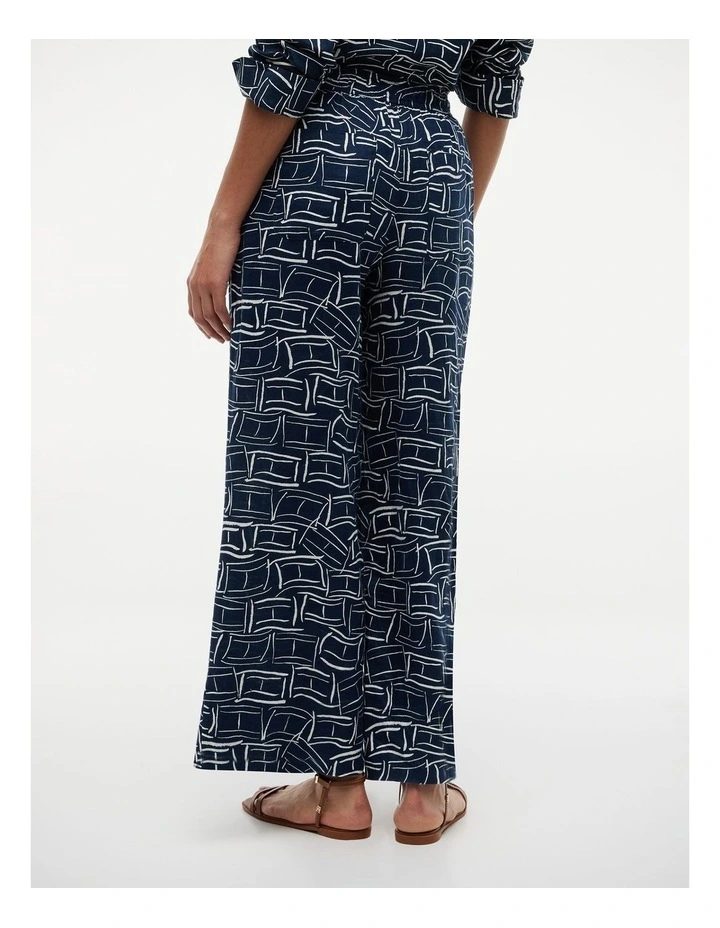 Relaxed Wide Leg Pure Linen Trousers in Blue image 2