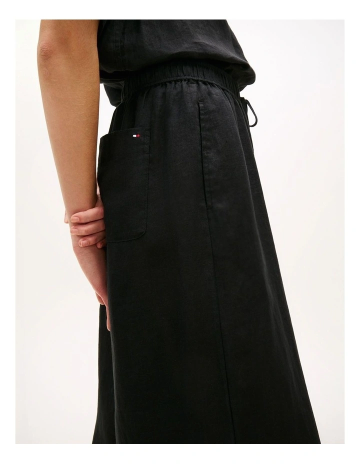 Relaxed Wide Leg Pure Linen Trousers in Black image 3
