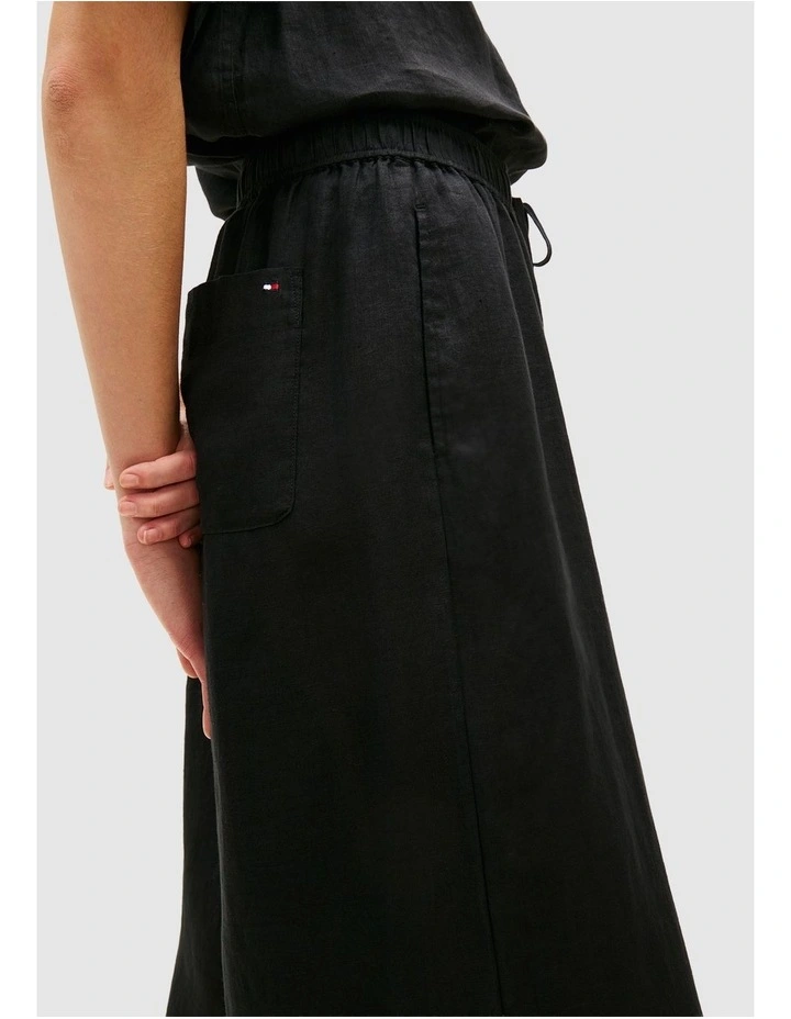 Relaxed Wide Leg Pure Linen Trousers in Black image 3