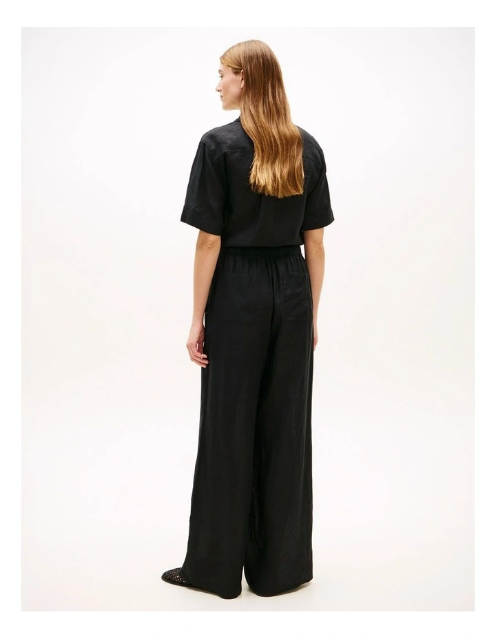 Relaxed Wide Leg Pure Linen Trousers in Black image 4