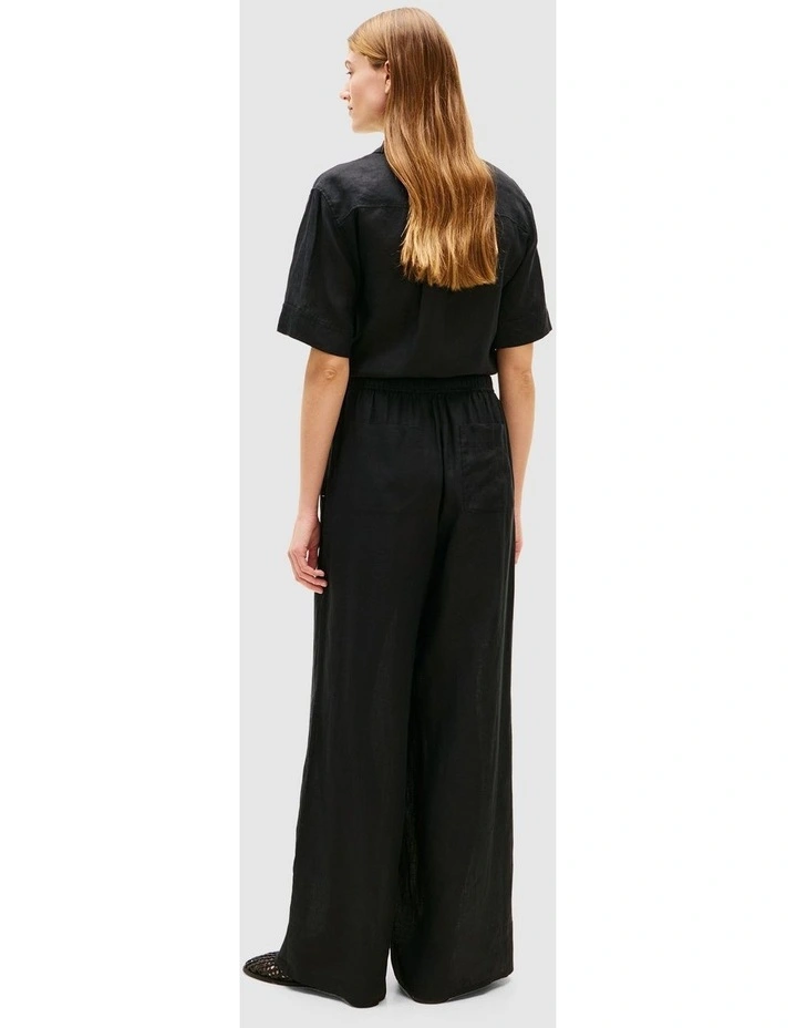 Relaxed Wide Leg Pure Linen Trousers in Black image 4