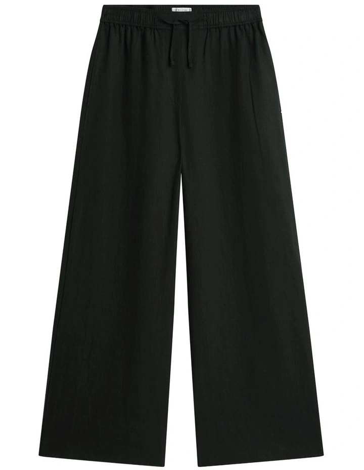 Relaxed Wide Leg Pure Linen Trousers in Black image 5