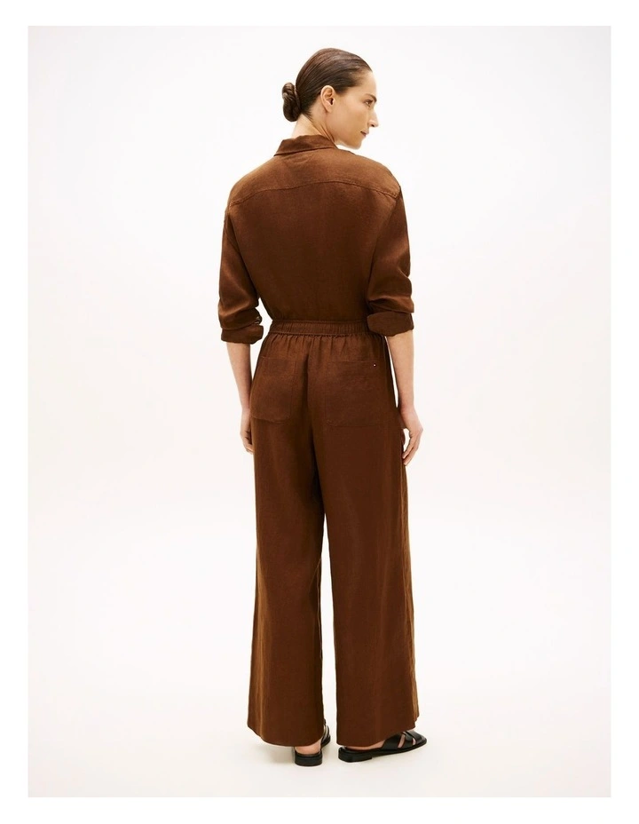 Relaxed Wide Leg Pure Linen Trousers in Brown image 2