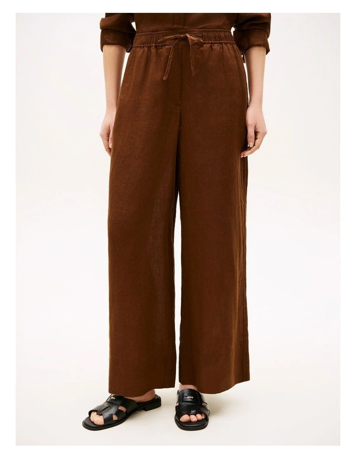 Relaxed Wide Leg Pure Linen Trousers in Brown image 3