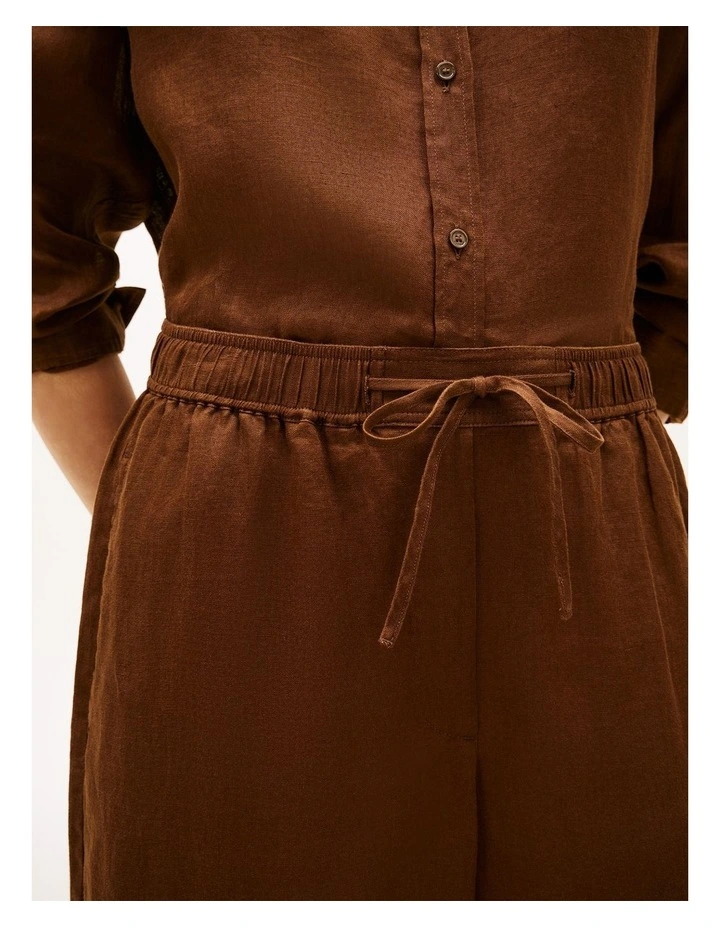 Relaxed Wide Leg Pure Linen Trousers in Brown image 4