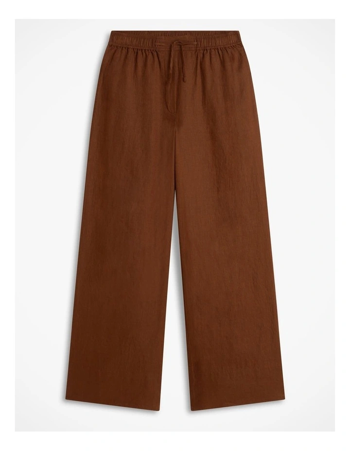 Relaxed Wide Leg Pure Linen Trousers in Brown image 5