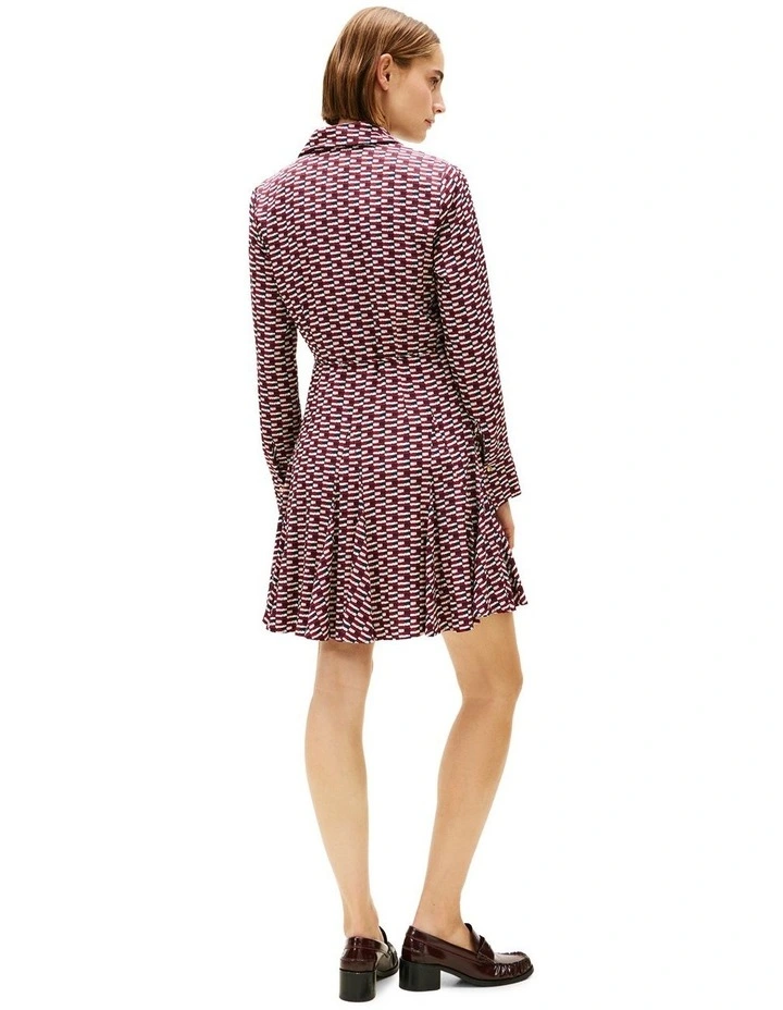 Self-Tie Belt Slim Mini Shirt Dress in Blue image 2
