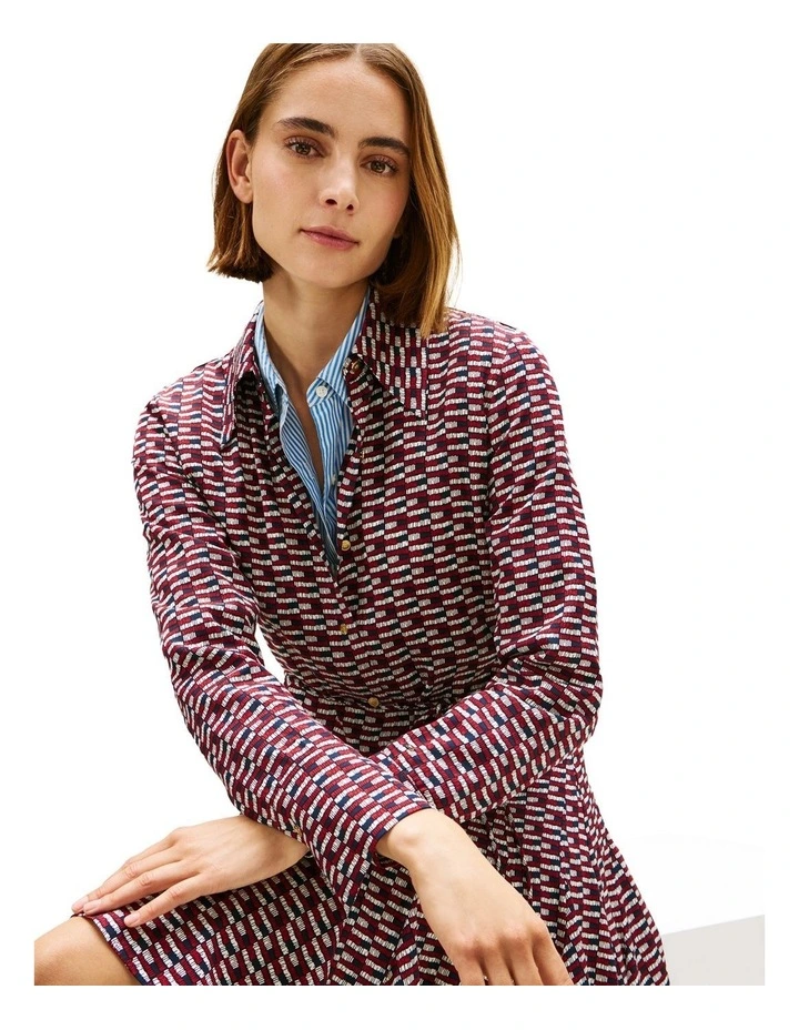 Self-Tie Belt Slim Mini Shirt Dress in Blue image 3