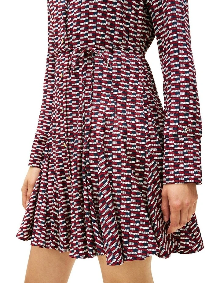 Self-Tie Belt Slim Mini Shirt Dress in Blue image 4