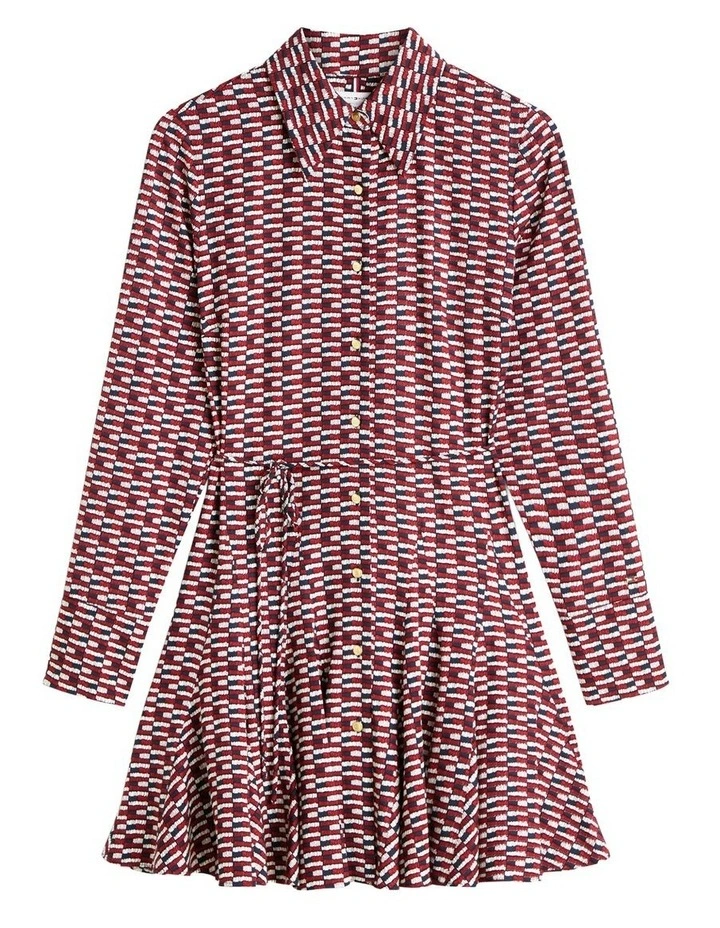 Self-Tie Belt Slim Mini Shirt Dress in Blue image 5