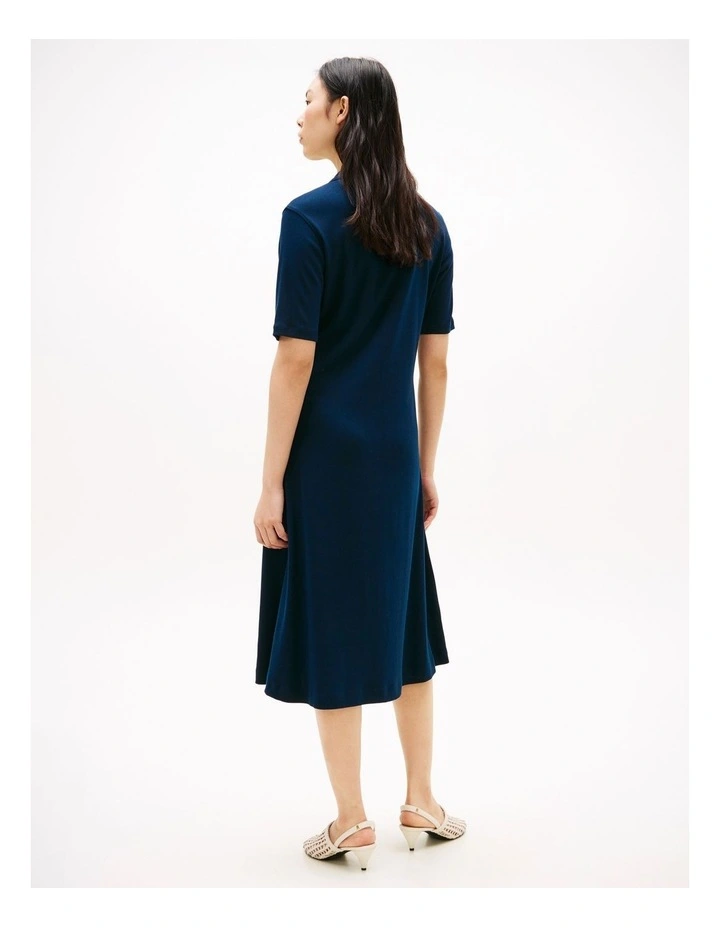 Gold-Tone Button Midi Polo Dress in Blue image 3