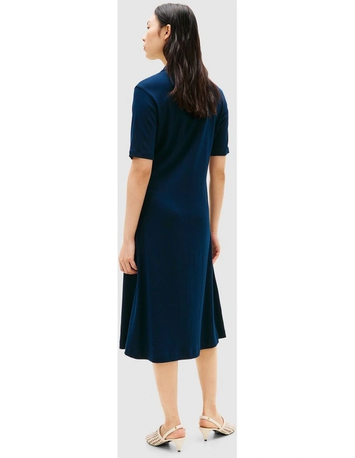 Gold-Tone Button Midi Polo Dress in Blue image 3