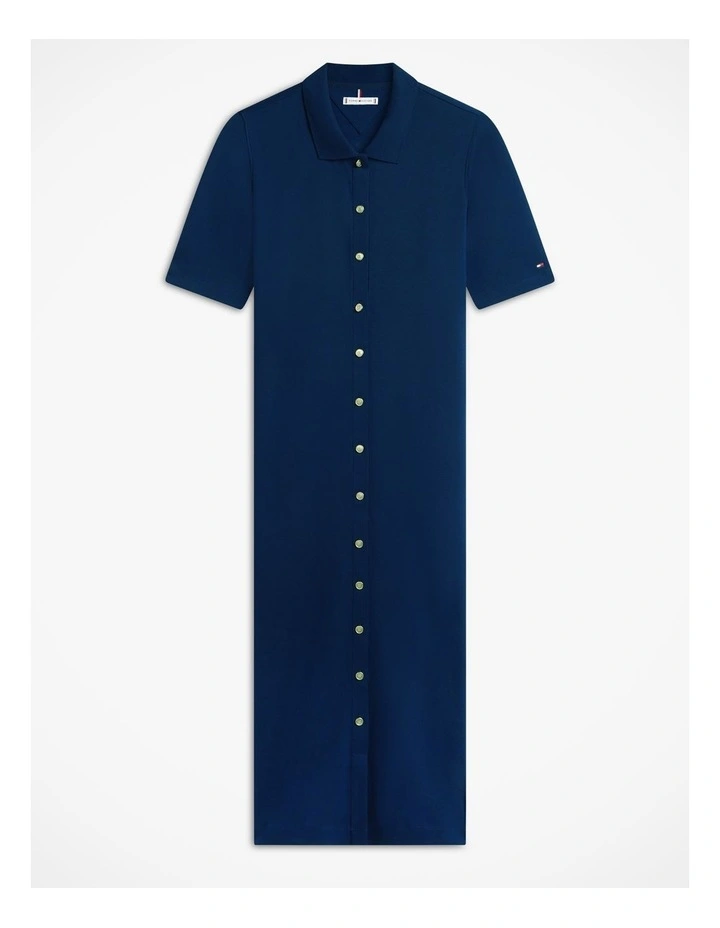 Gold-Tone Button Midi Polo Dress in Blue image 5