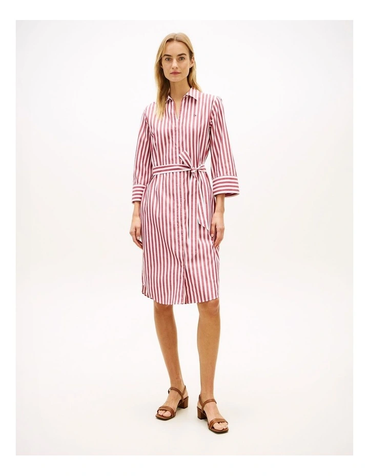 Belted Relaxed Midi Shirt Dress in Red image 1