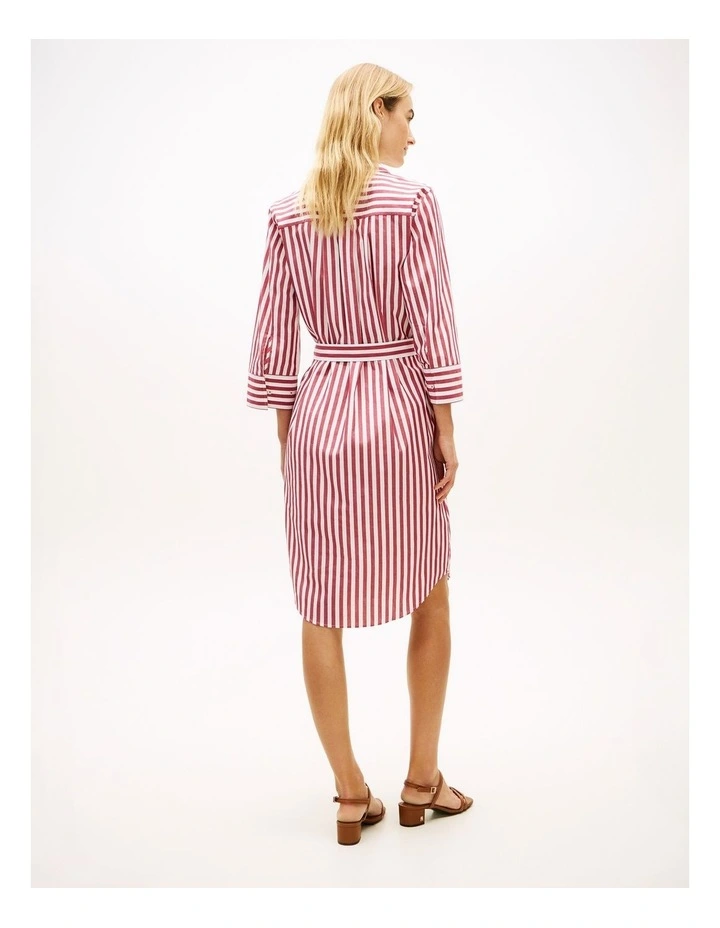 Belted Relaxed Midi Shirt Dress in Red image 2