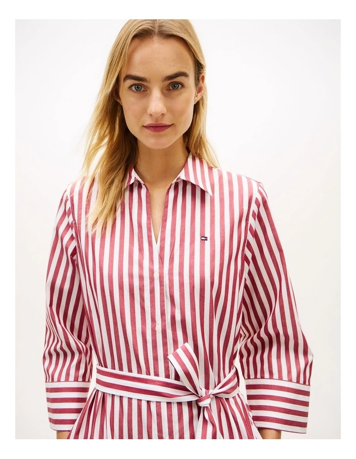 Belted Relaxed Midi Shirt Dress in Red image 3
