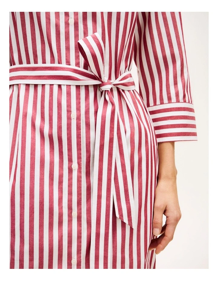 Belted Relaxed Midi Shirt Dress in Red image 4