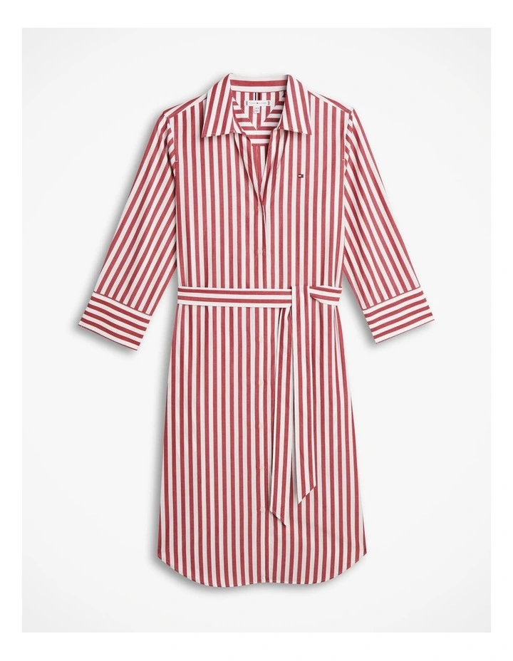Belted Relaxed Midi Shirt Dress in Red image 5