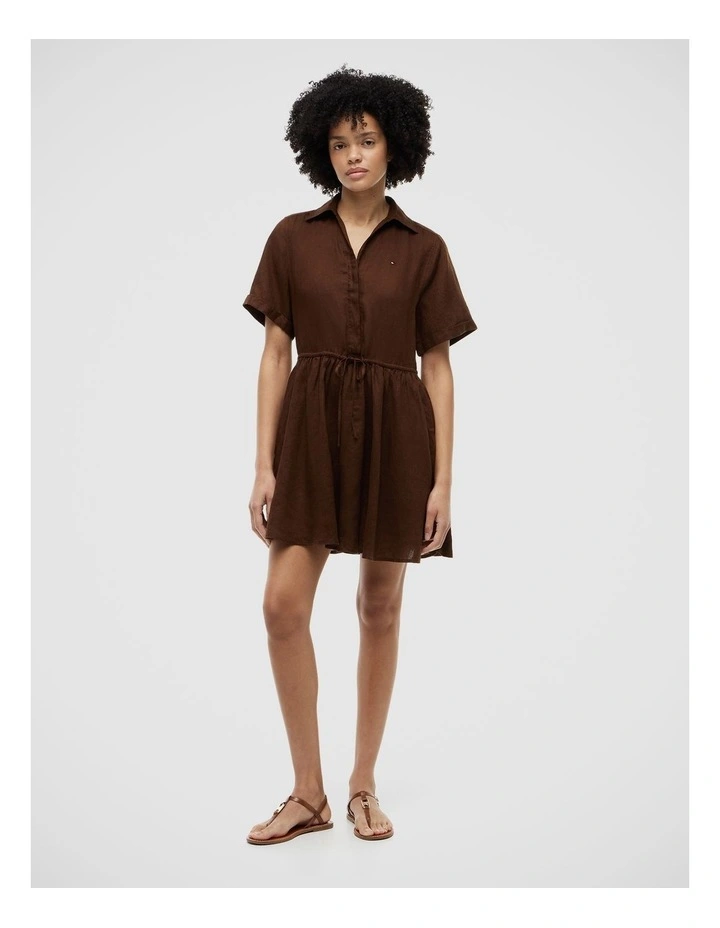 Essential Short Linen Dress in Brown image 1