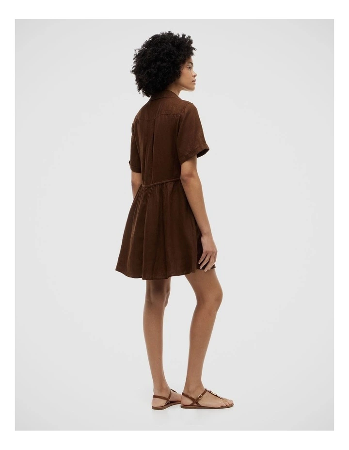 Essential Short Linen Dress in Brown image 2