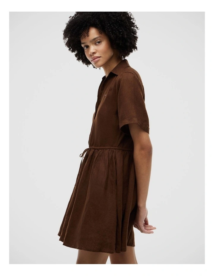 Essential Short Linen Dress in Brown image 3