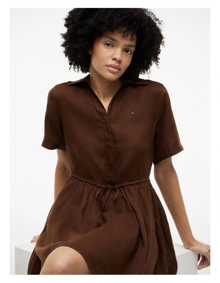 Essential Short Linen Dress in Brown image 4