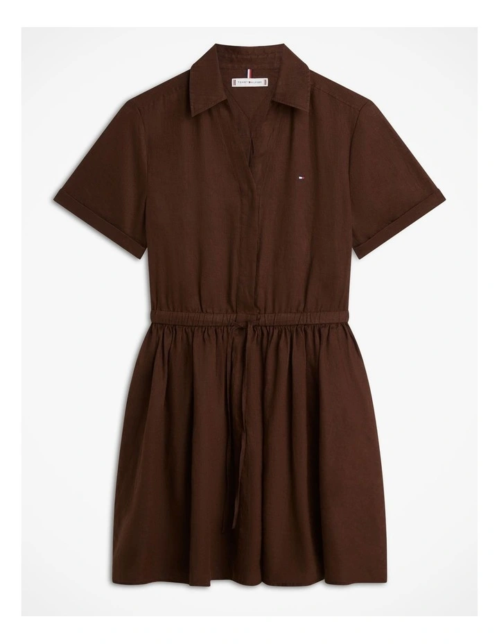 Essential Short Linen Dress in Brown image 5