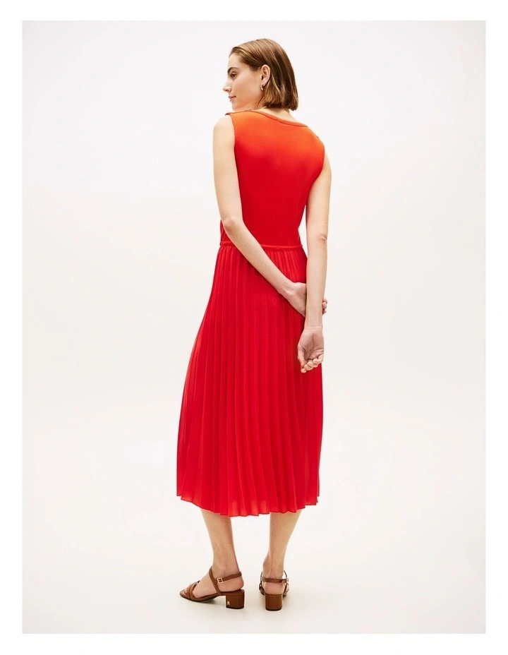 Pleated Sleeveless Slim Midi Dress in Orange image 2