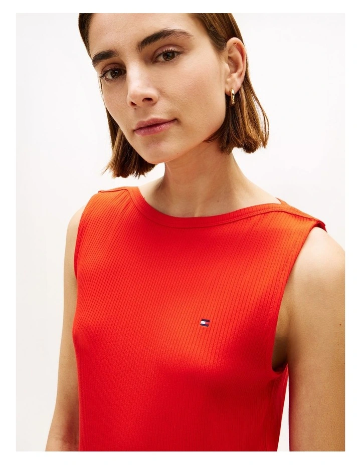 Pleated Sleeveless Slim Midi Dress in Orange image 3