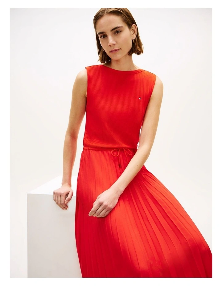 Pleated Sleeveless Slim Midi Dress in Orange image 4