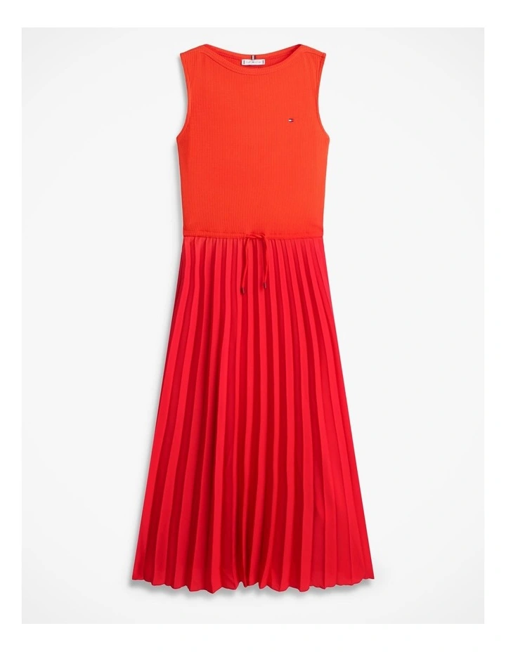 Pleated Sleeveless Slim Midi Dress in Orange image 5