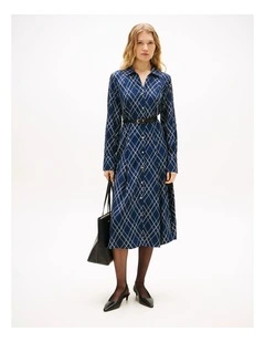 Twill Long Sleeve Midi Dress in Blue